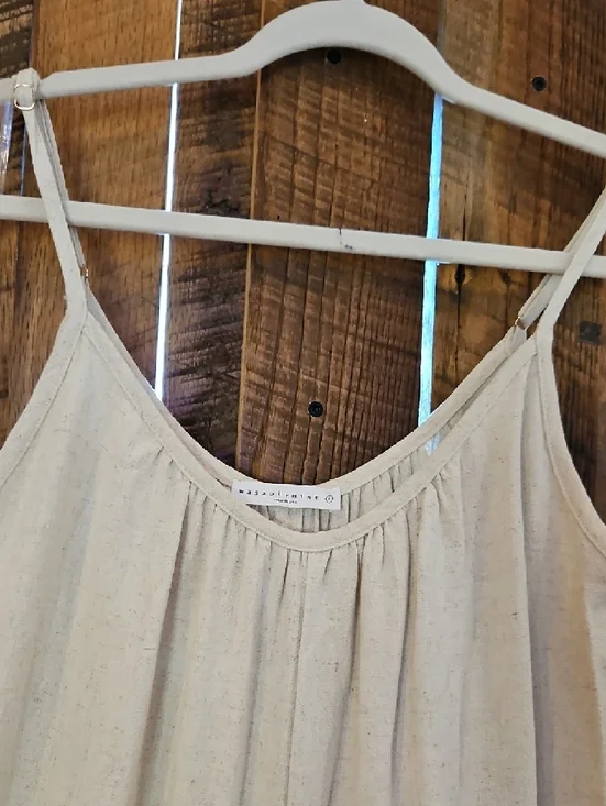 386 Cream Lightweight Spaghetti Strap Jumpsuit with Drawstring Hems - Picture 3 of 9